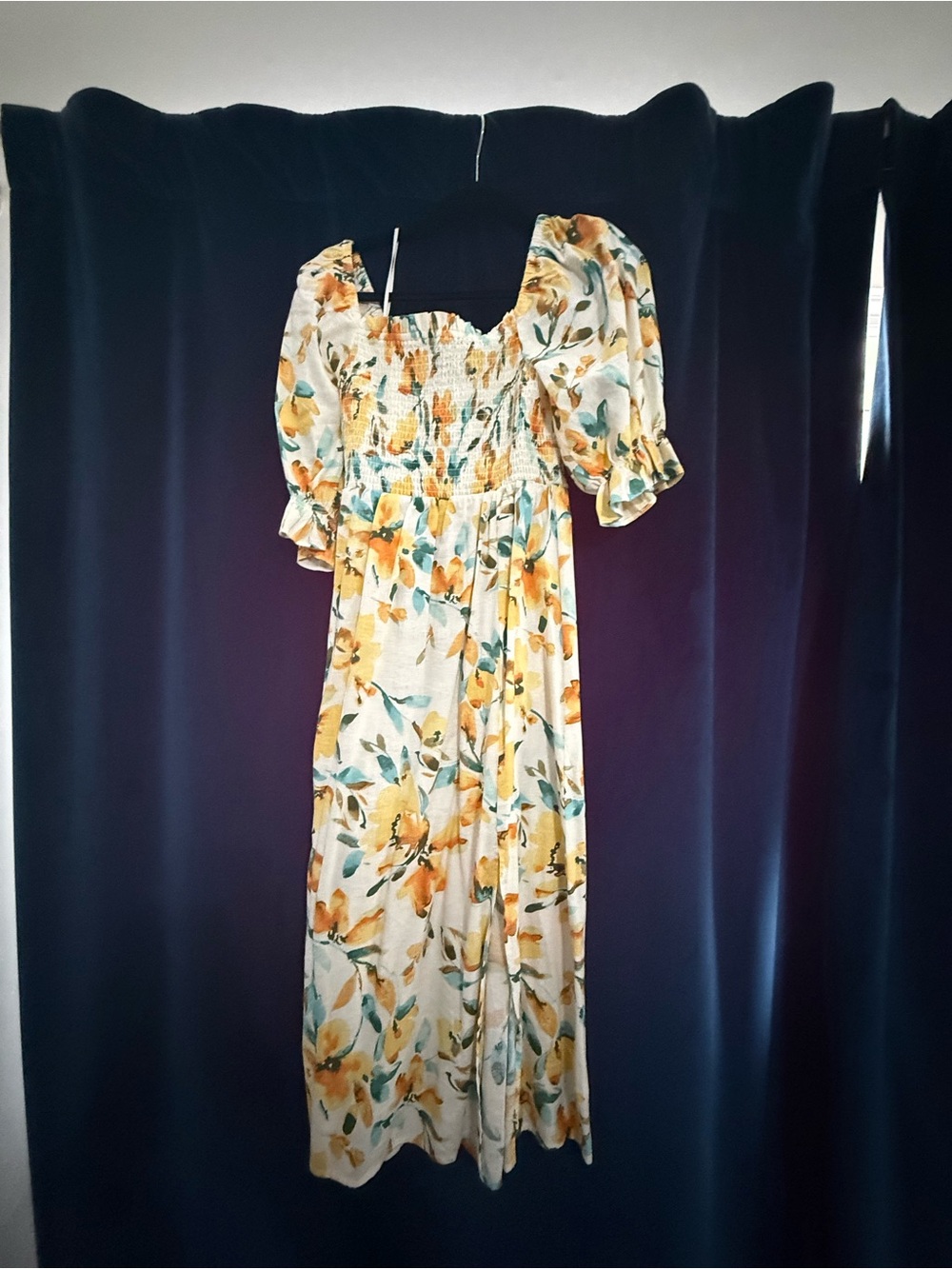 GAP Cream Maxi Dress with Yellow Floral Print and Teal Leaves